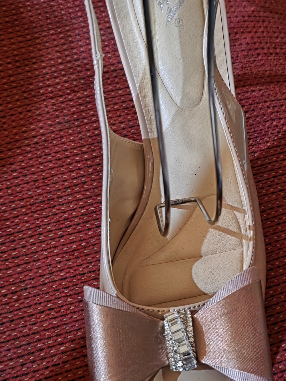 Dark Taupe Bow Patent LeatherHeel with Crystal Accent
